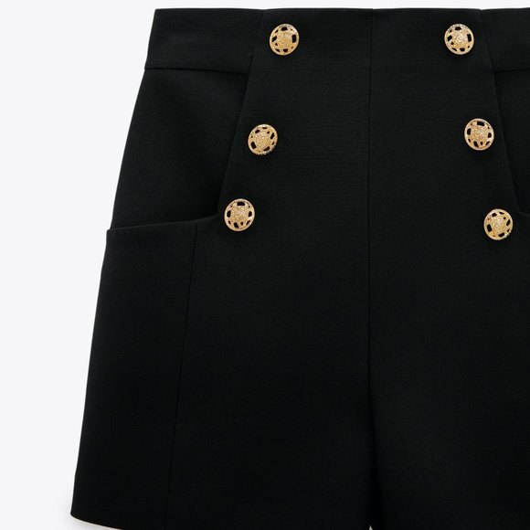 Black ZARA Nautical High-Waisted Button Trim Shorts (NWT) - Picture 3 of 6